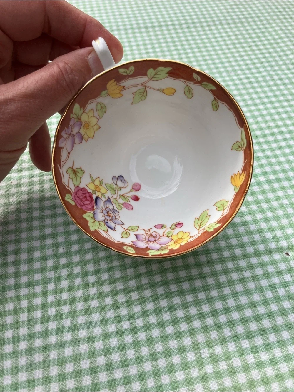 Stanley bone china tea cup made in England gold trim floral